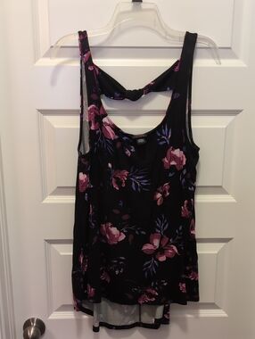 torrid Black Floral Tank Top With Knotted Back